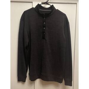 Straight Down Sweater Mens Large Pullover 1/4‎ Button Long Sleeve Golf Black
